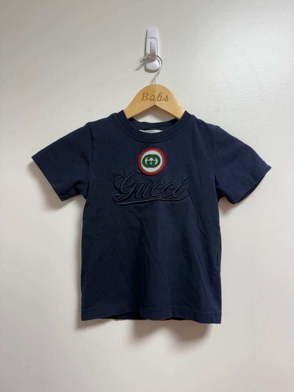 Gucci Kids T-Shirt Size 3/4 Navy Blue Cotton Logo Applique